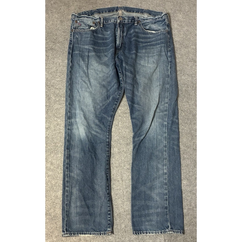 Polo Ralph Lauren 381 Jean Mens 36x30 Blue Slim Fit Straight Leg Denim Whiskers